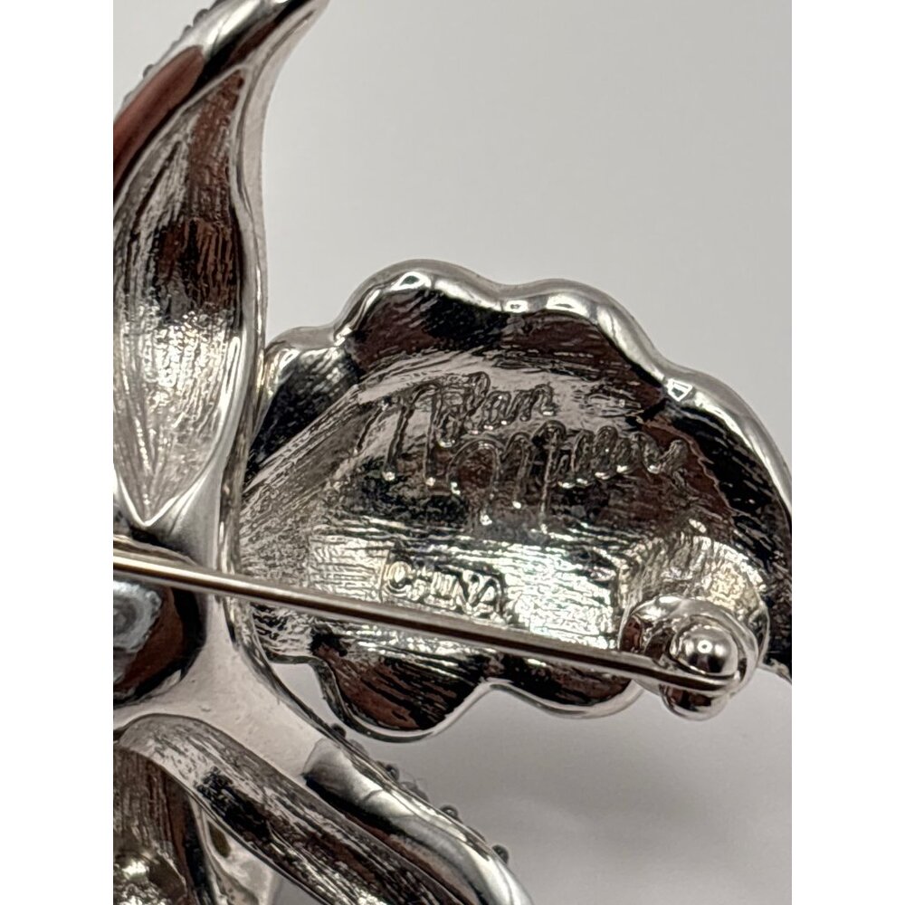 Nolan Miller Vintage Mythical Orchid Brooch Pin Black Pink Clear Rhinestones - Picture 6 of 7